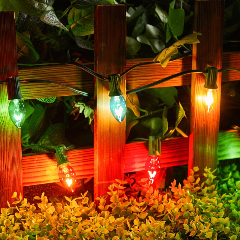 Minetom C7 Multicolor Christmas String Light Set, 25ft Vintage Christmas Tree Lights, Outdoor Roofline String Lights with 25 Bulbs for Patio Garden Holiday Indoor Wedding Home Decorating, Green Wire - Image 5